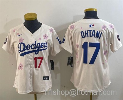 Women's Los Angeles Dodgers #17 Shohei Ohtani Cream 2025 Tokyo Series Limited Stitched Baseball Jersey
