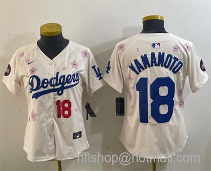 Women's Los Angeles Dodgers #18 Yoshinobu Yamamoto Cream 2025 Tokyo Series Limited Stitched Baseball Jersey