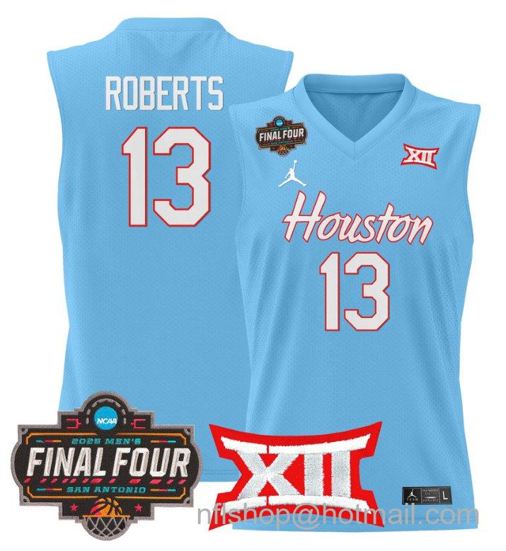Men's J'Wan Roberts Jersey #13 Houston Cougars 2025 Final Four Patch Stitched Blue