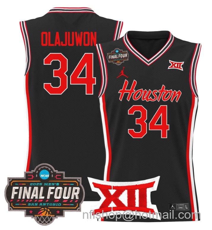 Men's Hakeem Olajuwon Jersey #34 Houston Cougars 2025 Final Four Patch Stitched Black