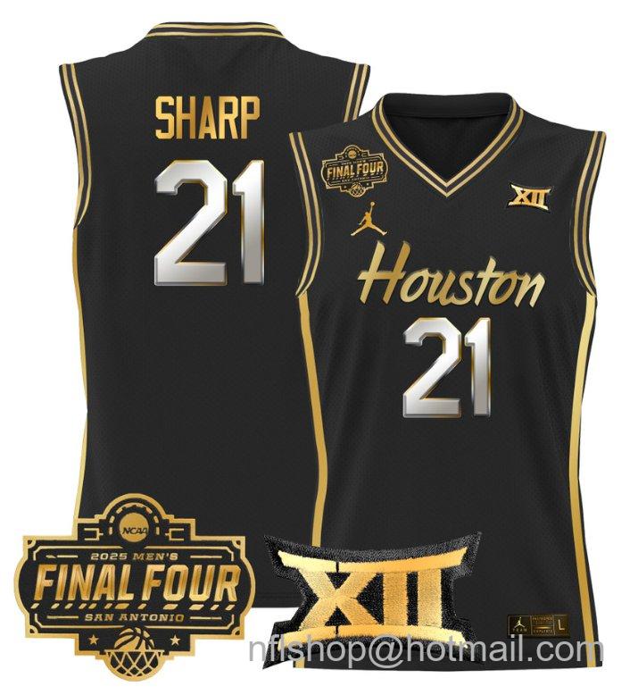 Men's Emanuel Sharp Jersey #21 Houston Cougars 2025 Final Four Patch Black Gold