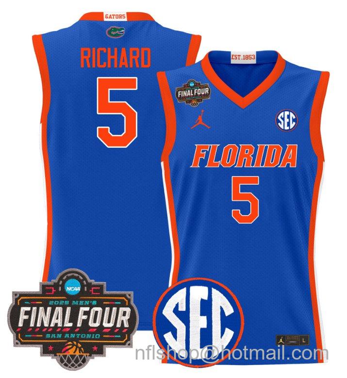 Men's Will Richard Jersey #5 Florida Gators 2025 Final Four Patch Stitched Royal