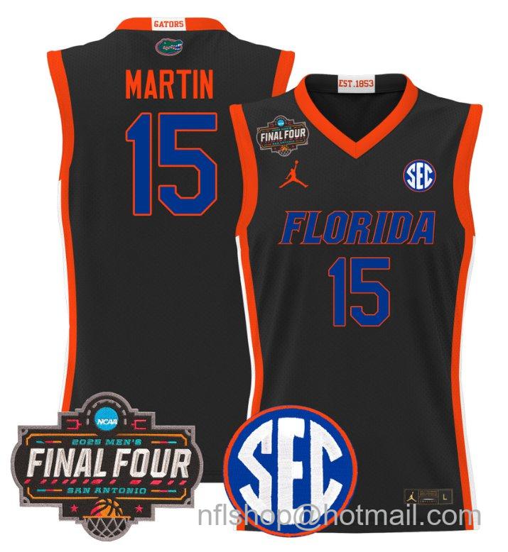 Men's Alijah Martin Jersey #15 Florida Gators 2025 Final Four Patch Stitched Black
