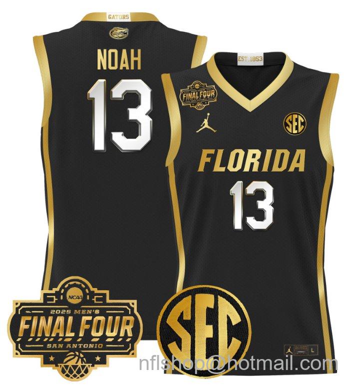 Men's Joakim Noah Jersey #13 Florida Gators 2025 Final Four Patch Stitched Black Gold