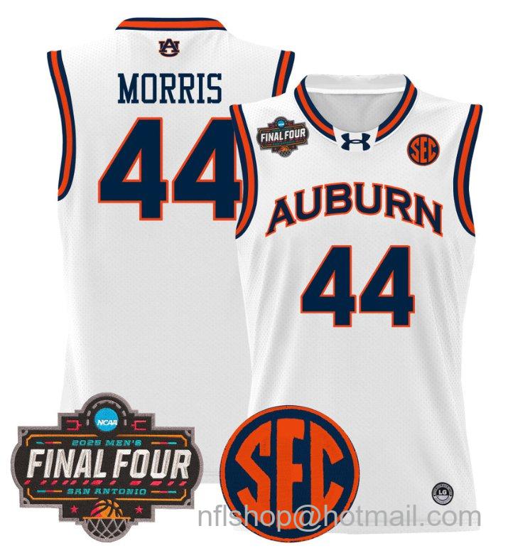 Men's Chris Morris Jersey #44 Auburn Tigers 2025 Final Four Patch Stitched White