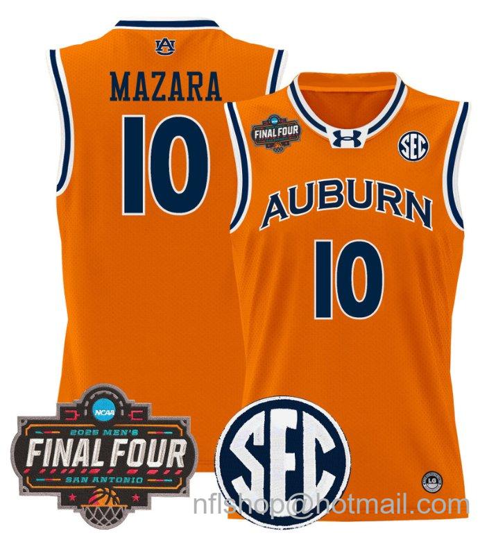 Men's Baker-Mazara Jersey #10 Auburn Tigers 2025 Final Four Patch Stitched Orange
