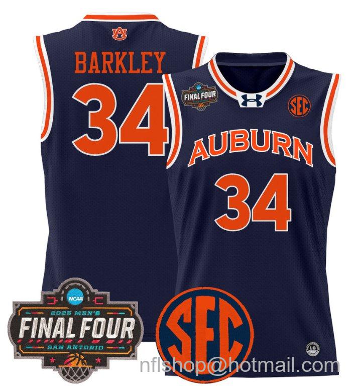 Men's Charles Barkley Jersey #34 Auburn Tigers 2025 Final Four Patch Stitched Navy