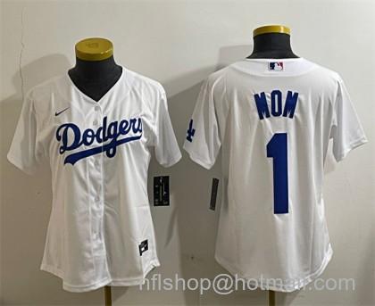 Women's Los Angeles Dodgers #1 Mom White Cool Base Stitched Baseball Jersey