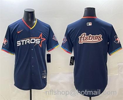 Men's Houston Astros Team Big Logo Navy 2025 City Connect With Texas Patch Limited Stitched MLB Jersey