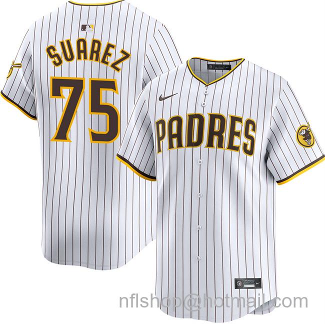 Men's San Diego Padres #75 Robert Suarez White 2025 Home Limited Stitched Baseball Jersey