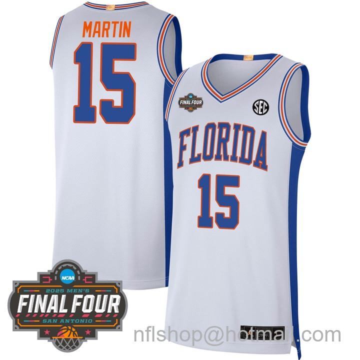 Men's Florida Gators #15 Alijah Martin NCAA 2025 Final Four Patch Stitched Basketball Jersey White