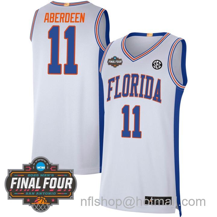Men's Florida Gators #11 Denzel Aberdeen NCAA 2025 Final Four Patch Stitched Basketball Jersey White