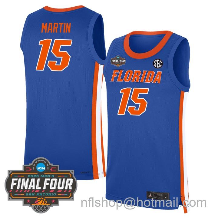 Men's Florida Gators #15 Alijah Martin NCAA 2025 Final Four Patch Stitched Basketball Jersey Blue