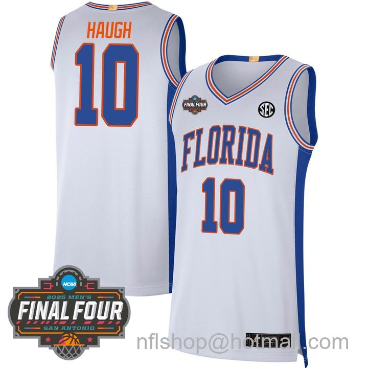 Men's Florida Gators #10 Thomas Haugh NCAA 2025 Final Four Patch Stitched Basketball Jersey White