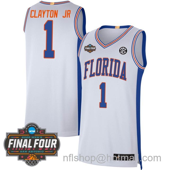 Men's Florida Gators #1 Walter Clayton Jr. NCAA 2025 Final Four Patch Stitched Basketball Jersey White