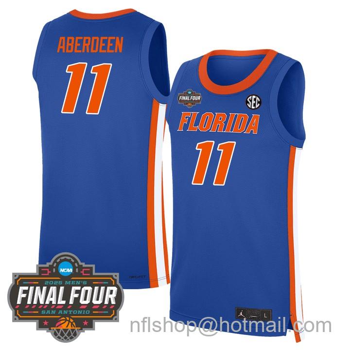 Men's Florida Gators #11 Denzel Aberdeen NCAA 2025 Final Four Patch Stitched Basketball Jersey Blue