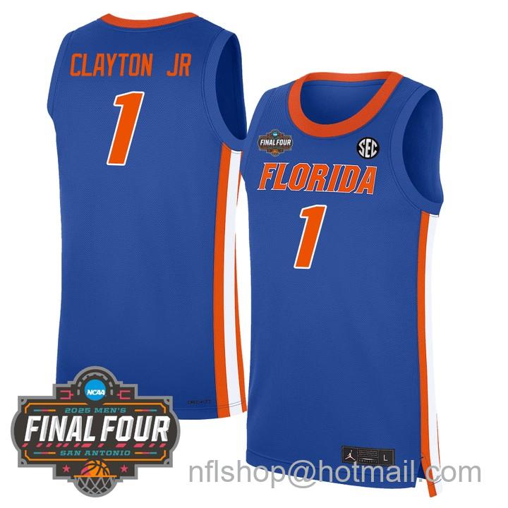 Men's Florida Gators #1 Walter Clayton Jr. NCAA 2025 Final Four Patch Stitched Basketball Jersey Blue