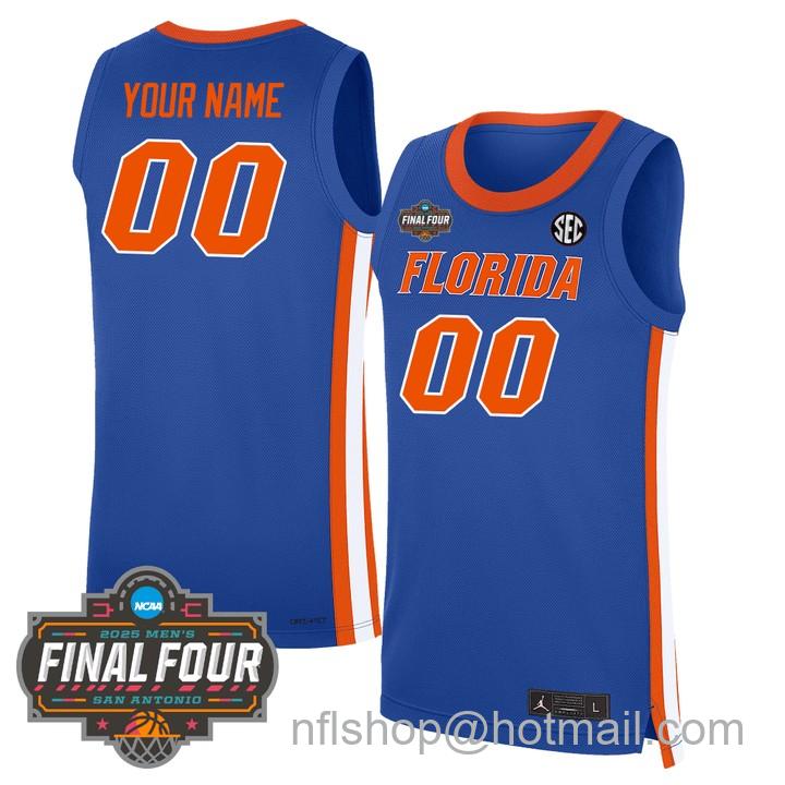 Custom Florida Gators NCAA 2025 Final Four Patch Stitched Basketball Jersey Blue