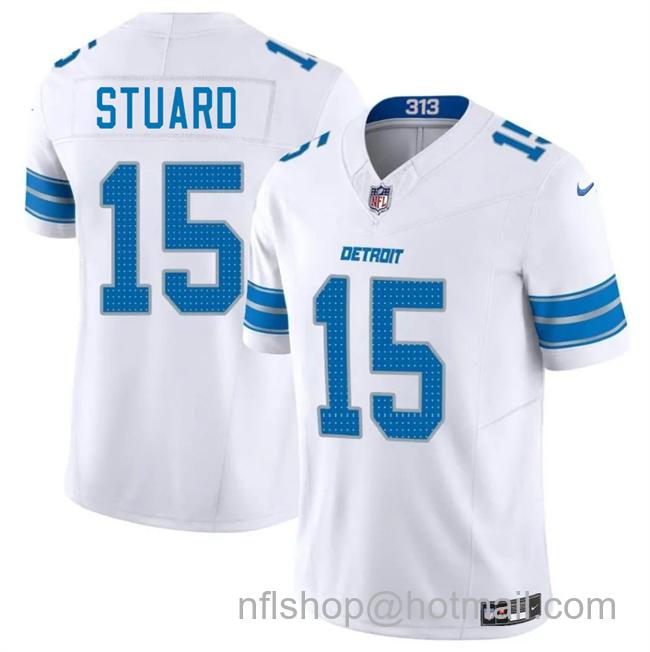 Men's Detroit Lions #15 Grant Stuard White 2025 F.U.S.E. Vapor Limited Stitched Jersey