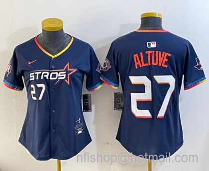 Women's Houston Astros #27 Jose Altuve Navy 2025 City Connect With Texas Patch Limited Stitched Baseball Jersey