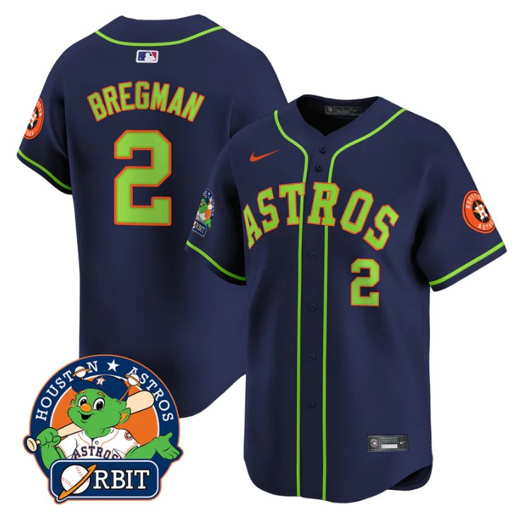 Men's Alex Bregman Jersey #2 Astros Orbit Patch Vapor Premier Limited V2 Stitched Navy