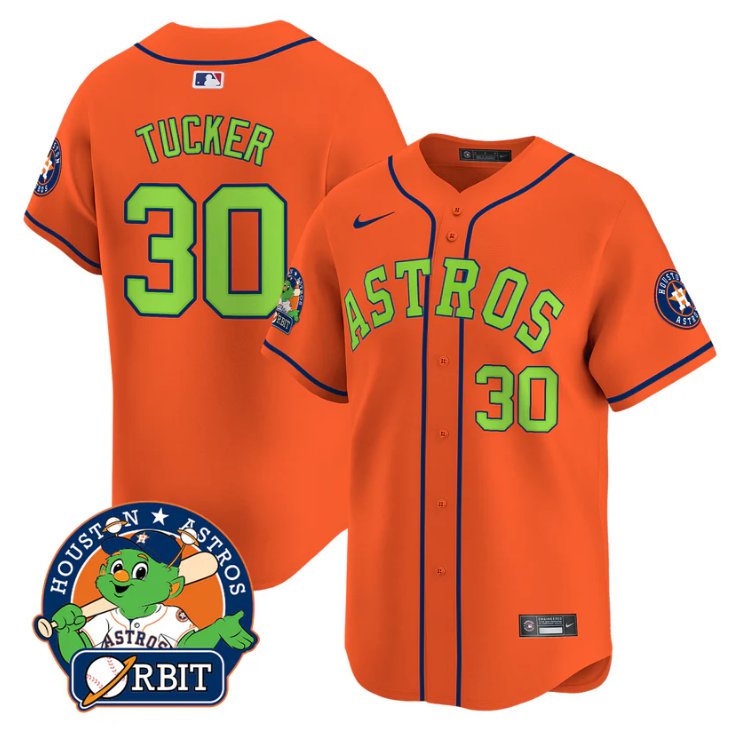 Men's Kyle Tucker Jersey #30 Astros Orbit Patch Vapor Premier Limited V2 Stitched Orange
