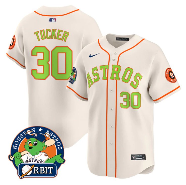 Men's Kyle Tucker Jersey #30 Astros Orbit Patch Vapor Premier Limited V2 Stitched Cream