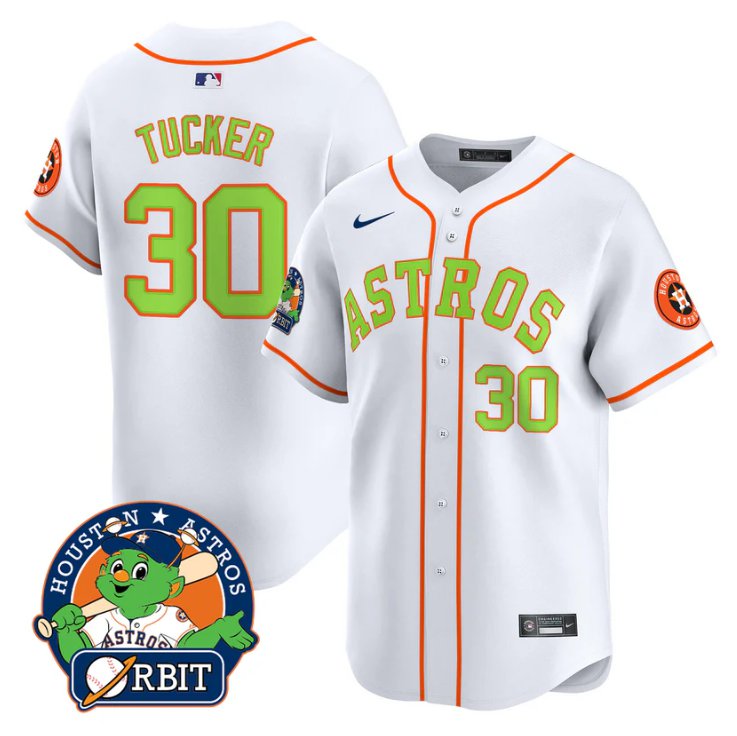 Men's Kyle Tucker Jersey #30 Astros Orbit Patch Vapor Premier Limited V2 Stitched White