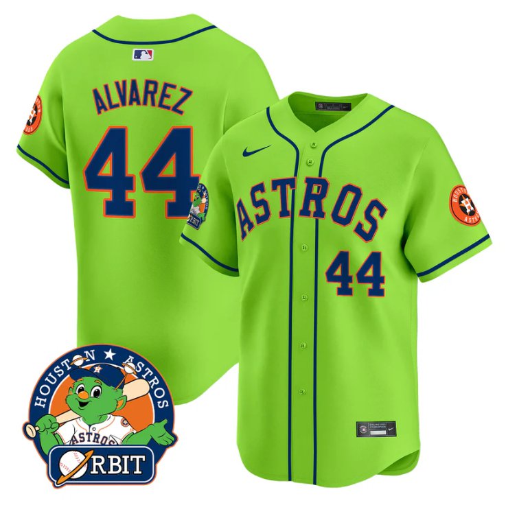 Men's Yordan álvarez Jersey #44 Astros Orbit Patch Vapor Premier Limited V2 Stitched Green