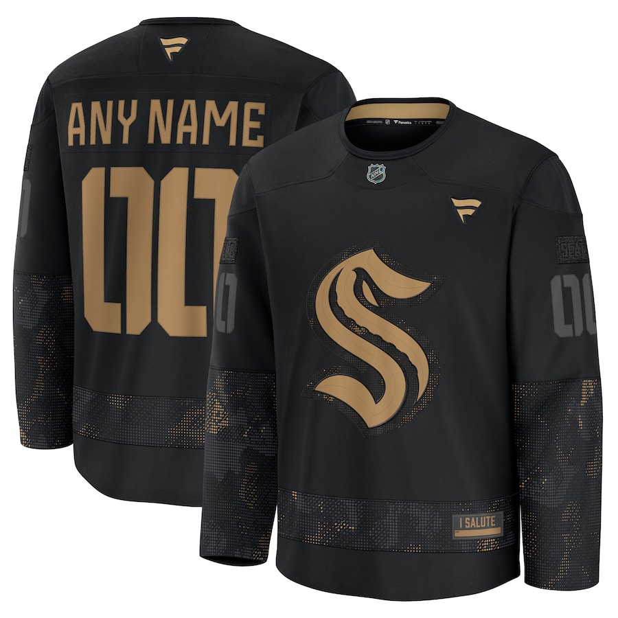 Men's Seattle Kraken Custom Black 2024 Military Appreciation Stitched NHL Hockey Jersey