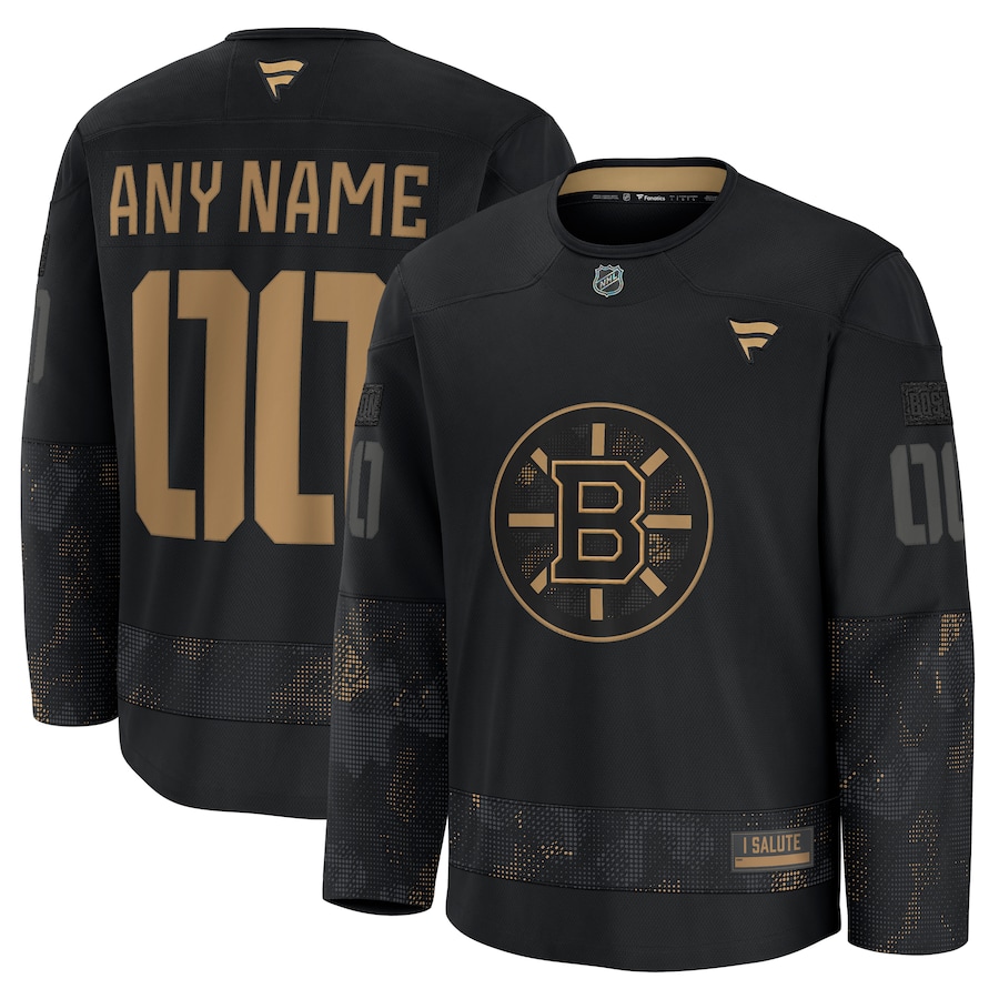 Men's Boston Bruins Custom Black 2024 Military Appreciation Stitched NHL Hockey Jersey