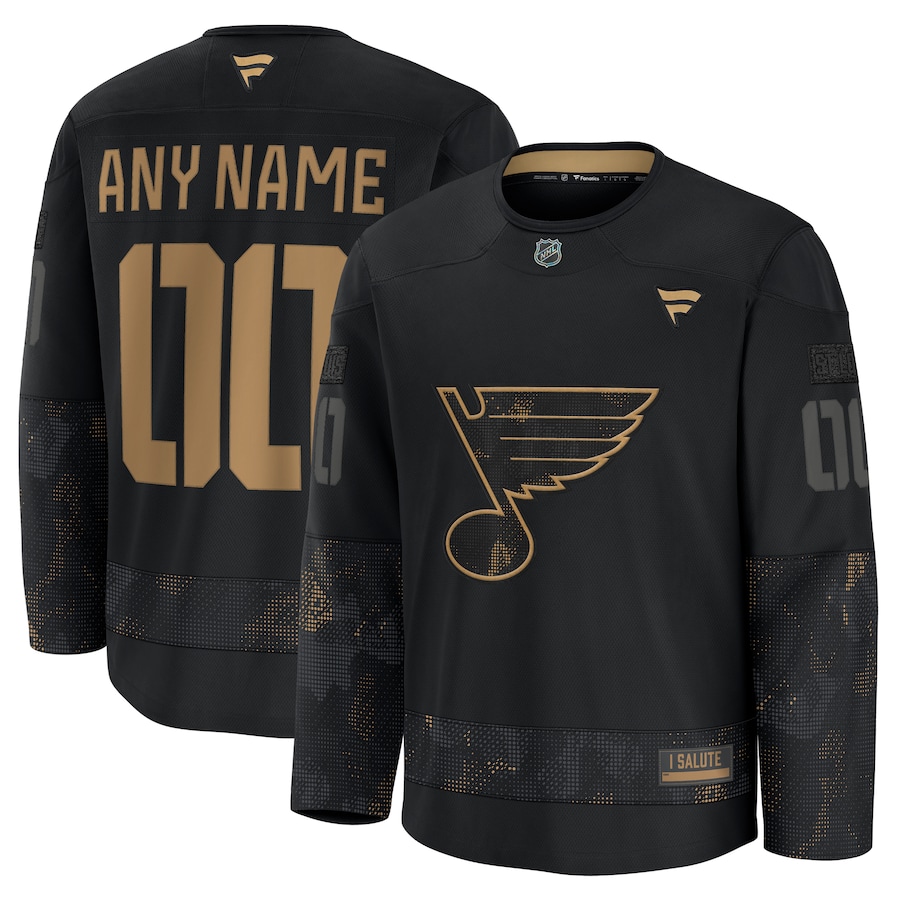 Men's St. Louis Blues Custom Black 2024 Military Appreciation Stitched NHL Hockey Jersey