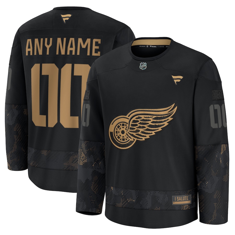 Men's Detroit Red Wings Custom Black 2024 Military Appreciation Stitched NHL Hockey Jersey