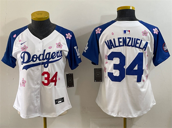 Youth Los Angeles Dodgers #34 Fernando Valenzuela White Royal 2025 Tokyo Series Limited Stitched Baseball Jersey