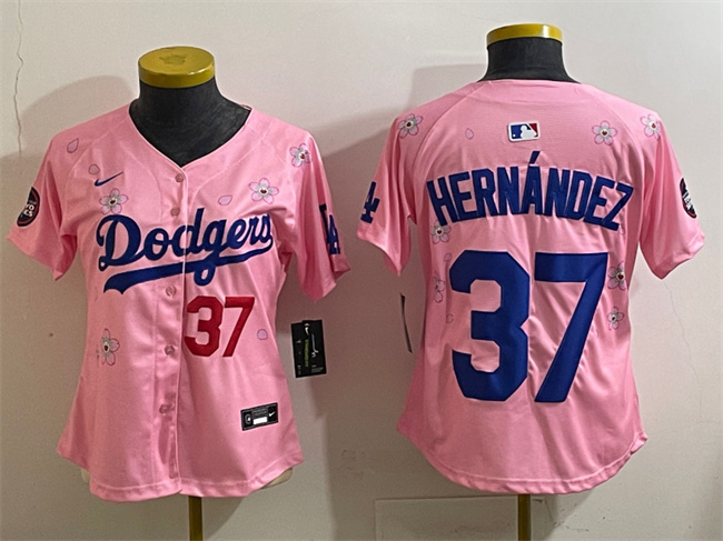 Women's Los Angeles Dodgers #37 Teoscar Hernandez Pink 2025 Tokyo Series Limited Stitched Baseball Jersey