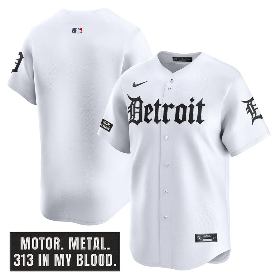 Men's Detroit Tigers Motor Gothic Edition Vapor Premier Limited Stitched Baseball Jersey White