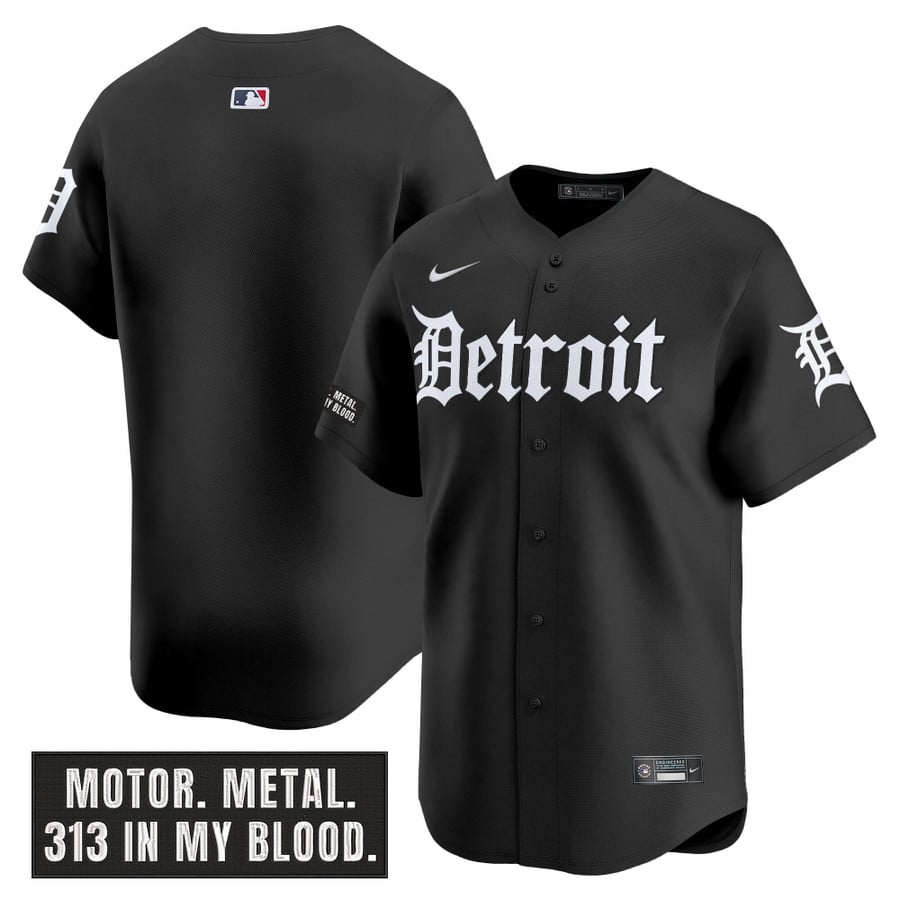 Men's Detroit Tigers Motor Gothic Edition Vapor Premier Limited Stitched Baseball Jersey Black