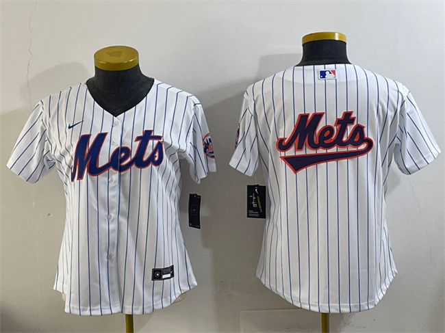 Women's New York Mets Team Big Logo White Cool Base Stitched Baseball Jersey