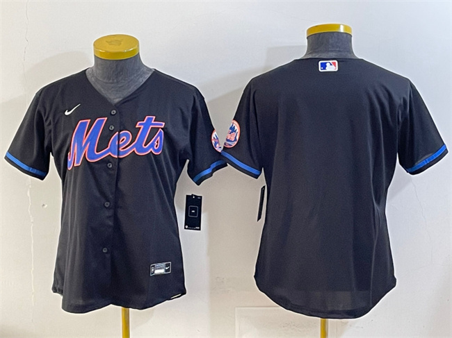Women's New York Mets Blank Black Cool Base Stitched Baseball Jersey