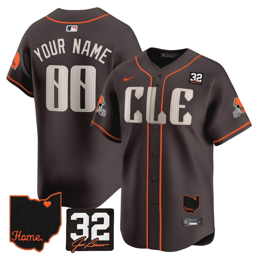 CLE Browns #32 Jim Brown Memorial & Home Patch Vapor Premier Limited Custom Stitched Baseball Jersey Brown