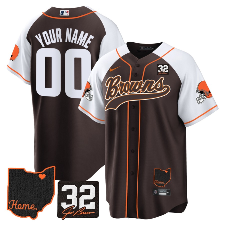 Cleveland Browns #32 Jim Brown Memorial & Home Patch Custom Nike Stitched MLB Baseball Jersey Alternate