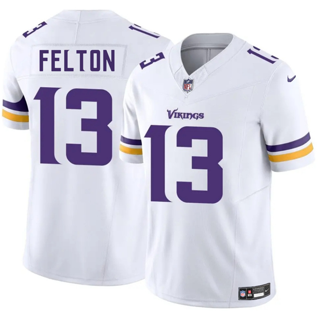 Men's Minnesota Vikings #13 Tai Felton White 2025 Draft F.U.S.E. Vapor Limited Stitched Jersey