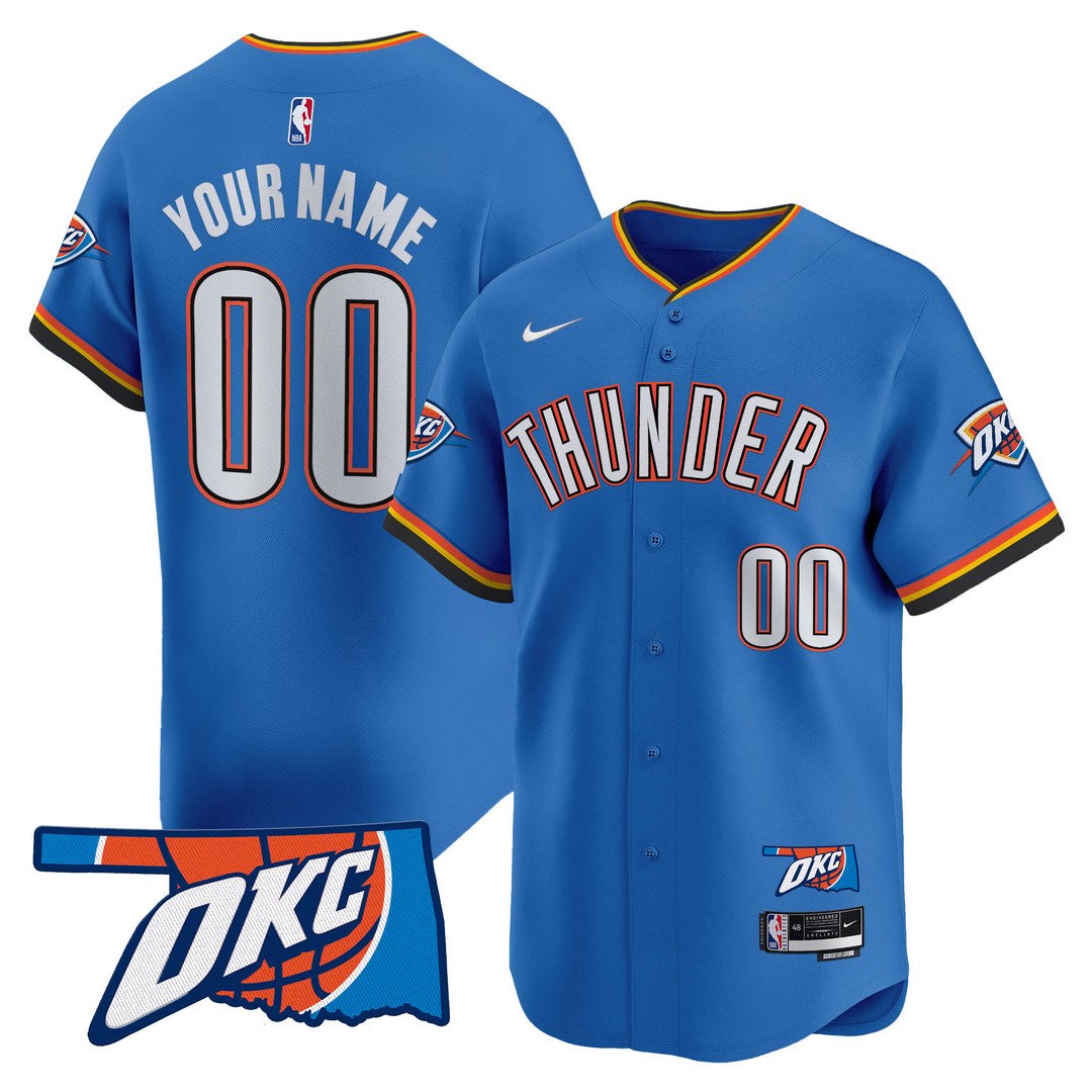 Oklahoma City Thunder Vapor Baseball Custom Jersey Icon Blue - All Stitched