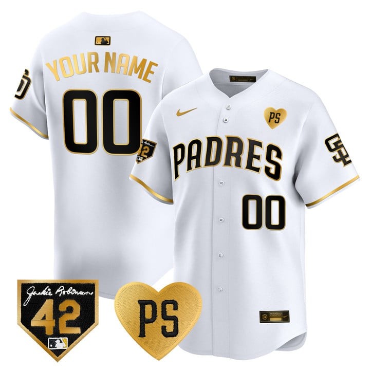 San Diego Padres White Gold “For Peter” & Robinson Patch Vapor Premier Limited Custom Jersey – All Stitched