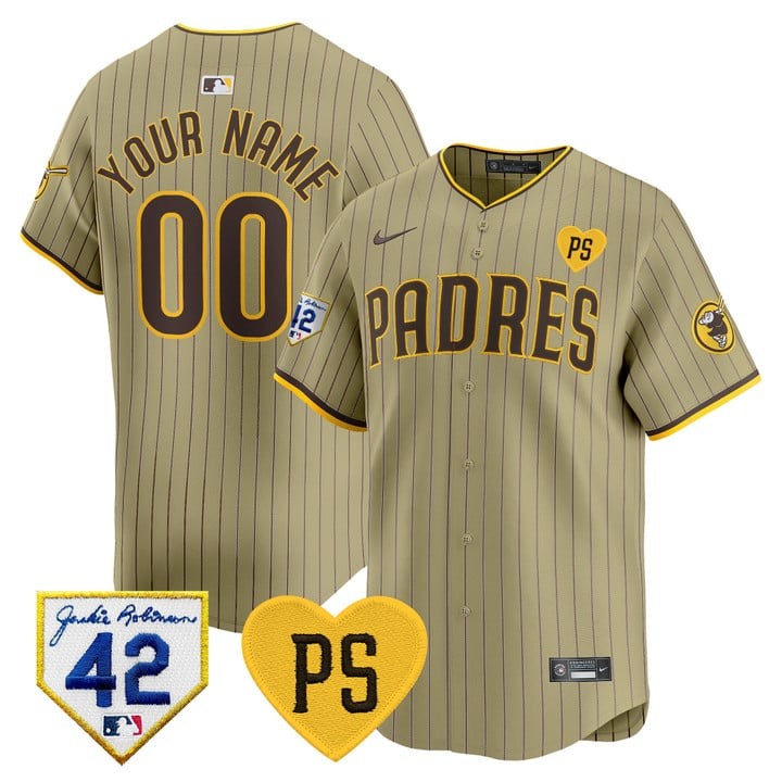 San Diego Padres Tan “For Peter” & Robinson Patch Vapor Premier Limited Custom Jersey – All Stitched