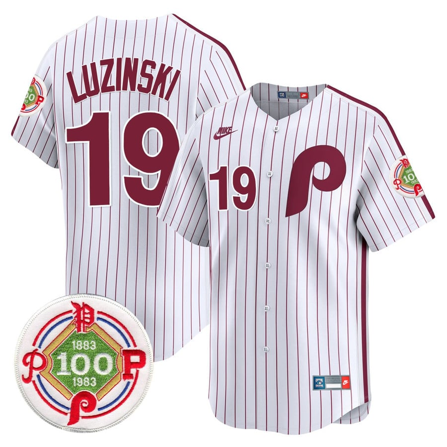 Men's Philadelphia Phillies #19 Greg Luzinski 100th Pinstripe Stitched Jersey