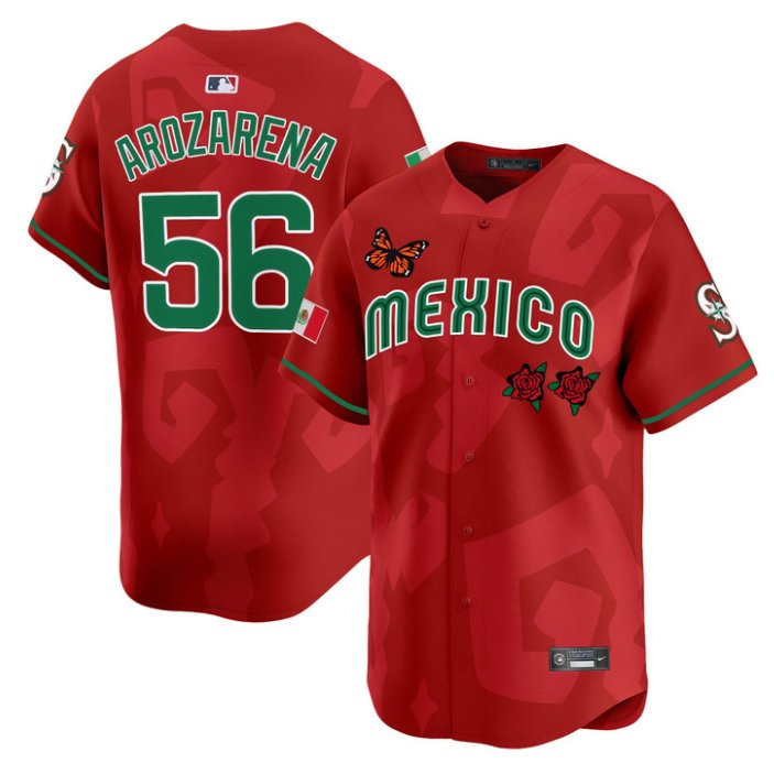 Men's Seattle Mariners #56 Randy Arozarena Red 2025 Mexican Heritage x Sentrock Vapor Limited Stitched Baseball Jersey