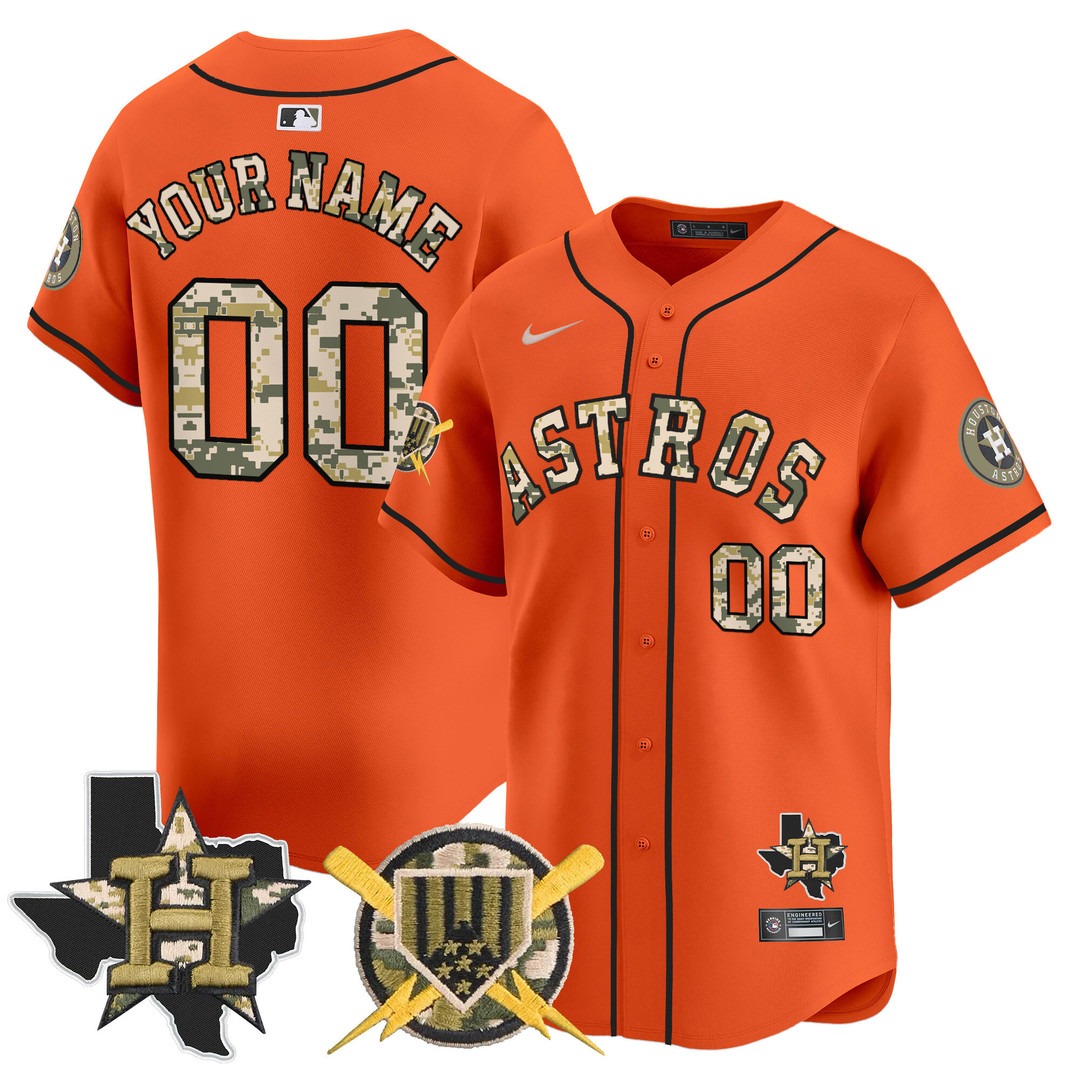 Houston Astros Armed Forces Day Vapor Premier Limited Custom Orange Jersey V2 - All Stitched