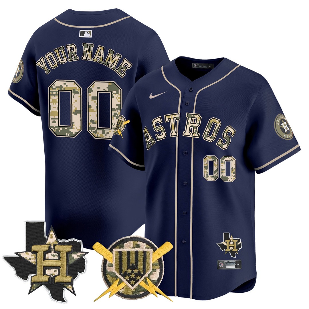 Houston Astros Armed Forces Day Vapor Premier Limited Custom Navy Jersey V2 - All Stitched