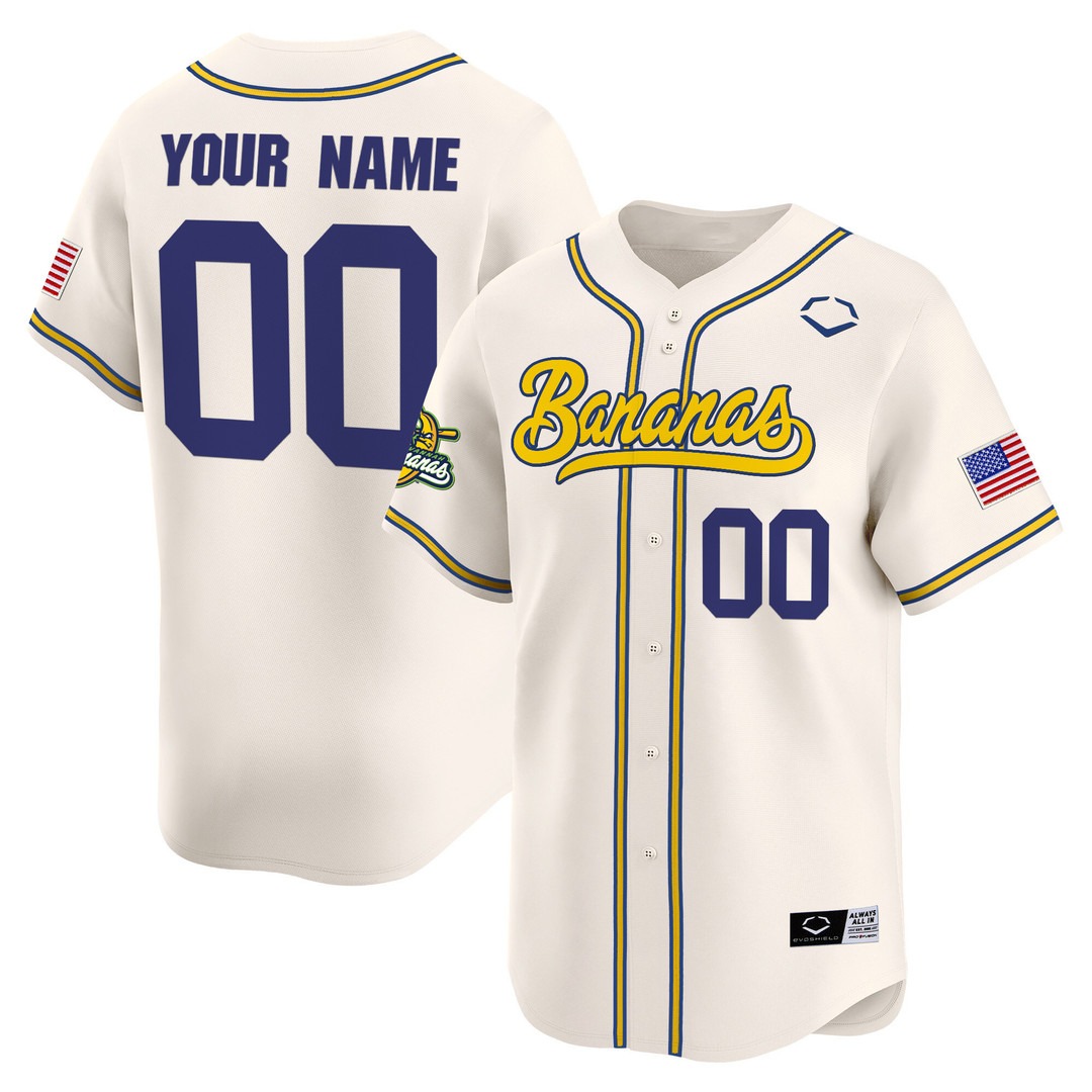 Savannah Bananas Cream Vapor Premier Limited Custom Jersey - All stitched